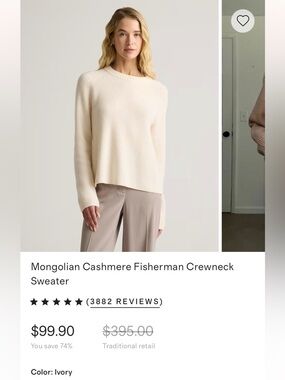 Quince Ivory Cashmere Ribbed Crewneck Sweater